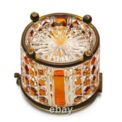 French Mount Baccarat Diamants Pierreries Cut Glass Crystal Box Amber Early 20C