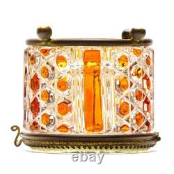 French Mount Baccarat Diamants Pierreries Cut Glass Crystal Box Amber Early 20C