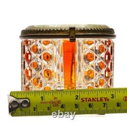 French Mount Baccarat Diamants Pierreries Cut Glass Crystal Box Amber Early 20C