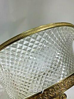 French Ormolu Doré Bronze Cut Diamond Crystal Gilt Paw Feet Centerpiece Bowl