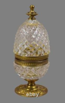 French Vintage Lubliner Paris Cut Crystal Egg Hinged Box Ormolu Brass