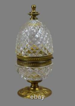 French Vintage Lubliner Paris Cut Crystal Egg Hinged Box Ormolu Brass