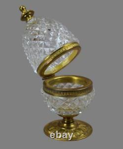 French Vintage Lubliner Paris Cut Crystal Egg Hinged Box Ormolu Brass