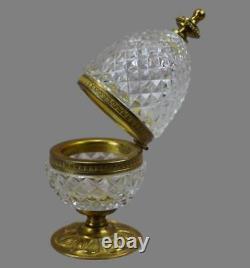 French Vintage Lubliner Paris Cut Crystal Egg Hinged Box Ormolu Brass