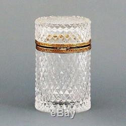 French clear crystal glass hinged trinket jewelry Box ormolu mounts diamond cut