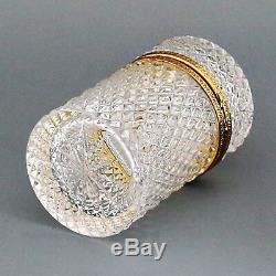 French clear crystal glass hinged trinket jewelry Box ormolu mounts diamond cut
