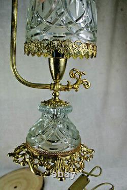 French crystal glass cut brass table lamp 1960