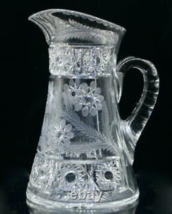 Fry Signed Cut Crystal ABP Glass Pitcher and 8 Matching Glasses 1901-1920