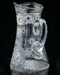 Fry Signed Cut Crystal ABP Glass Pitcher and 8 Matching Glasses 1901-1920