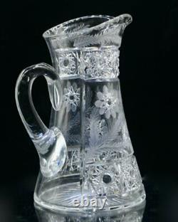 Fry Signed Cut Crystal ABP Glass Pitcher and 8 Matching Glasses 1901-1920