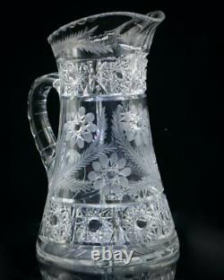 Fry Signed Cut Crystal ABP Glass Pitcher and 8 Matching Glasses 1901-1920