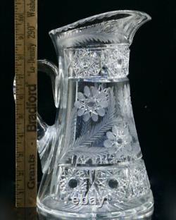 Fry Signed Cut Crystal ABP Glass Pitcher and 8 Matching Glasses 1901-1920