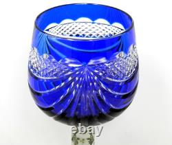 Full Set Six OLENKA TARNOW Colored Cut to Clear 8-1/2 Crystal Wine Hock Glasses