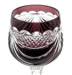 Full Set Six OLENKA TARNOW Colored Cut to Clear 8-1/2 Crystal Wine Hock Glasses