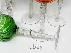 Full Set Six OLENKA TARNOW Colored Cut to Clear 8-1/2 Crystal Wine Hock Glasses