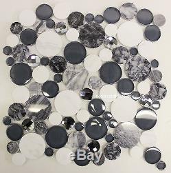 GALALA Grey White Marble Bubbles Tile Diamond cut Glass Crystal Mosaic Tiles