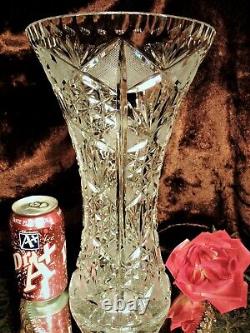 GORGEOUS 12.5 TALL ELEGANT Vintage Crystal Cut Glass Vase GERMANY HEAVY