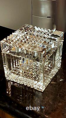 GORGEOUS DIAMOND POINT Cut Glass Square Box 3/4THICK BASE Mikasa Slovenia