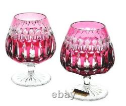 German Cranberry Cut to Clear Cased Crystal Brandy Snifters Glass Pair
