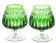 German Emerald Green Cut to Clear Cased Crystal Brandy Snifters Glass Pair NWOT
