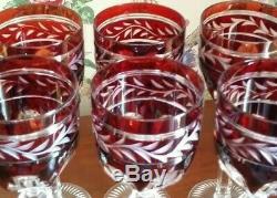 German-Tharaud set of 6-Ruby Cased Cut to Clear Crystal Wine Glasses
