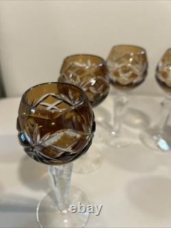 Germany 24% Bleikristall Cut Crystal Set 6 Cordial Glasses 5.5 Vintage Brown