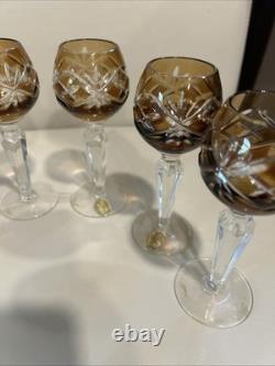 Germany 24% Bleikristall Cut Crystal Set 6 Cordial Glasses 5.5 Vintage Brown