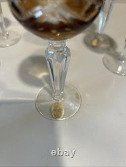 Germany 24% Bleikristall Cut Crystal Set 6 Cordial Glasses 5.5 Vintage Brown