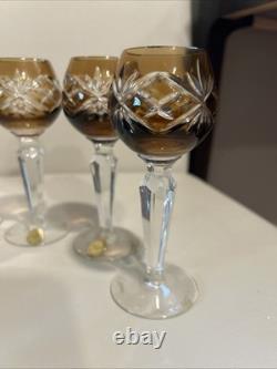 Germany 24% Bleikristall Cut Crystal Set 6 Cordial Glasses 5.5 Vintage Brown