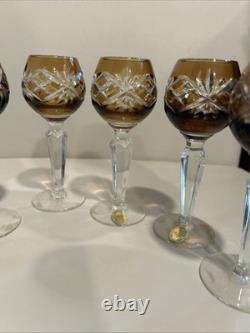 Germany 24% Bleikristall Cut Crystal Set 6 Cordial Glasses 5.5 Vintage Brown