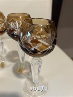 Germany 24% Bleikristall Cut Crystal Set 6 Cordial Glasses 5.5 Vintage Brown