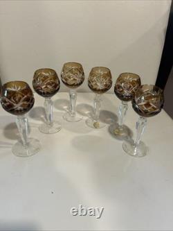Germany 24% Bleikristall Cut Crystal Set 6 Cordial Glasses 5.5 Vintage Brown