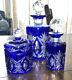 Glas Crystal Glass Bottles/Covered Cobalt Blue Cut To Clear 1900's Sm Flaws
