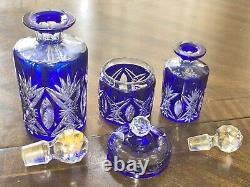 Glas Crystal Glass Bottles/Covered Cobalt Blue Cut To Clear 1900's Sm Flaws
