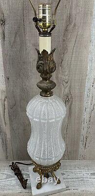 Glass Brass LAMP Frosted Textured Cut Crystal MARBLE BASE 31 Vintage Table