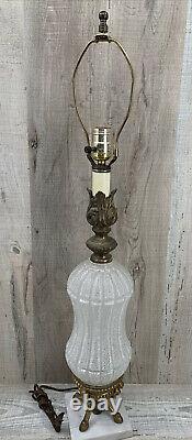 Glass Brass LAMP Frosted Textured Cut Crystal MARBLE BASE 31 Vintage Table