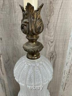 Glass Brass LAMP Frosted Textured Cut Crystal MARBLE BASE 31 Vintage Table