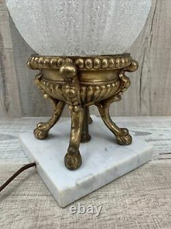 Glass Brass LAMP Frosted Textured Cut Crystal MARBLE BASE 31 Vintage Table