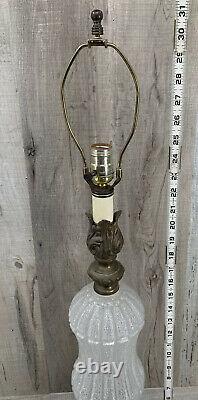 Glass Brass LAMP Frosted Textured Cut Crystal MARBLE BASE 31 Vintage Table