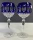Godinger Edinburgh Cut to Clear Blue Crystal Hock Wine Glasses Set of 2