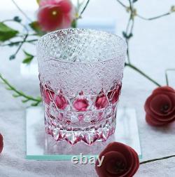Gold Pink Edo Kiriko Crystal Whiskey Glass Hand Cut Clear Diamond 10oz Gift Pack