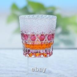 Gold Pink Edo Kiriko Crystal Whiskey Glass Hand Cut Clear Diamond 10oz Gift Pack