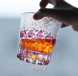 Gold Pink Edo Kiriko Crystal Whiskey Glass Hand Cut Clear Diamond 10oz Gift Pack