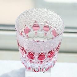 Gold Pink Edo Kiriko Crystal Whiskey Glass Hand Cut Clear Diamond 10oz Gift Pack