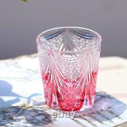 Gold Pink Edo Kiriko Drinking Glass Hand Cut Crystal Whisky Cup 12oz New Color