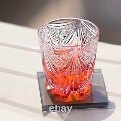 Gold Pink Edo Kiriko Drinking Glass Hand Cut Crystal Whisky Cup 12oz New Color