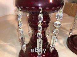 Gorgeous Antique Bohemian Lead Crystal Hand Cut Cranberry Ruby Lusters Mint New