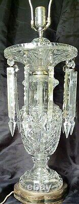 Gorgeous Antique Cut Crystal Glass Lamp With Large Prism Crystals Germany U. S. Zone