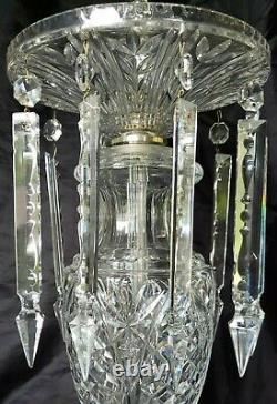 Gorgeous Antique Cut Crystal Glass Lamp With Large Prism Crystals Germany U. S. Zone