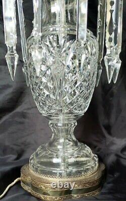 Gorgeous Antique Cut Crystal Glass Lamp With Large Prism Crystals Germany U. S. Zone